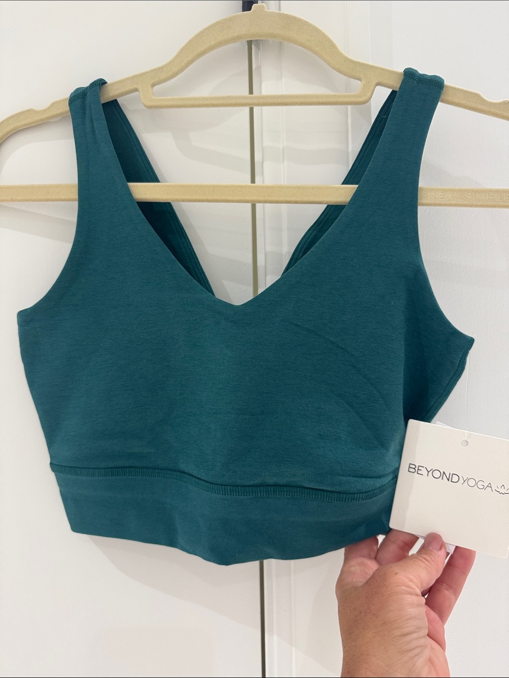 Beyond Yoga Deep Teal V-Neck Bralette crop top teal sea heather